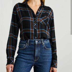 Rails Black and Blue Plaid Blouse
